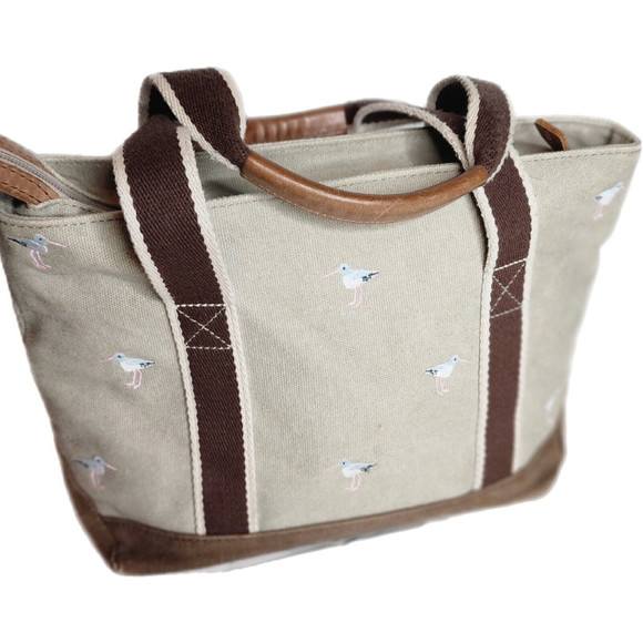 L.L. Bean Handbags - LL Bean Sand Piper Embroidered Tote Bag Purse Canvas w/ Leather Embelishments